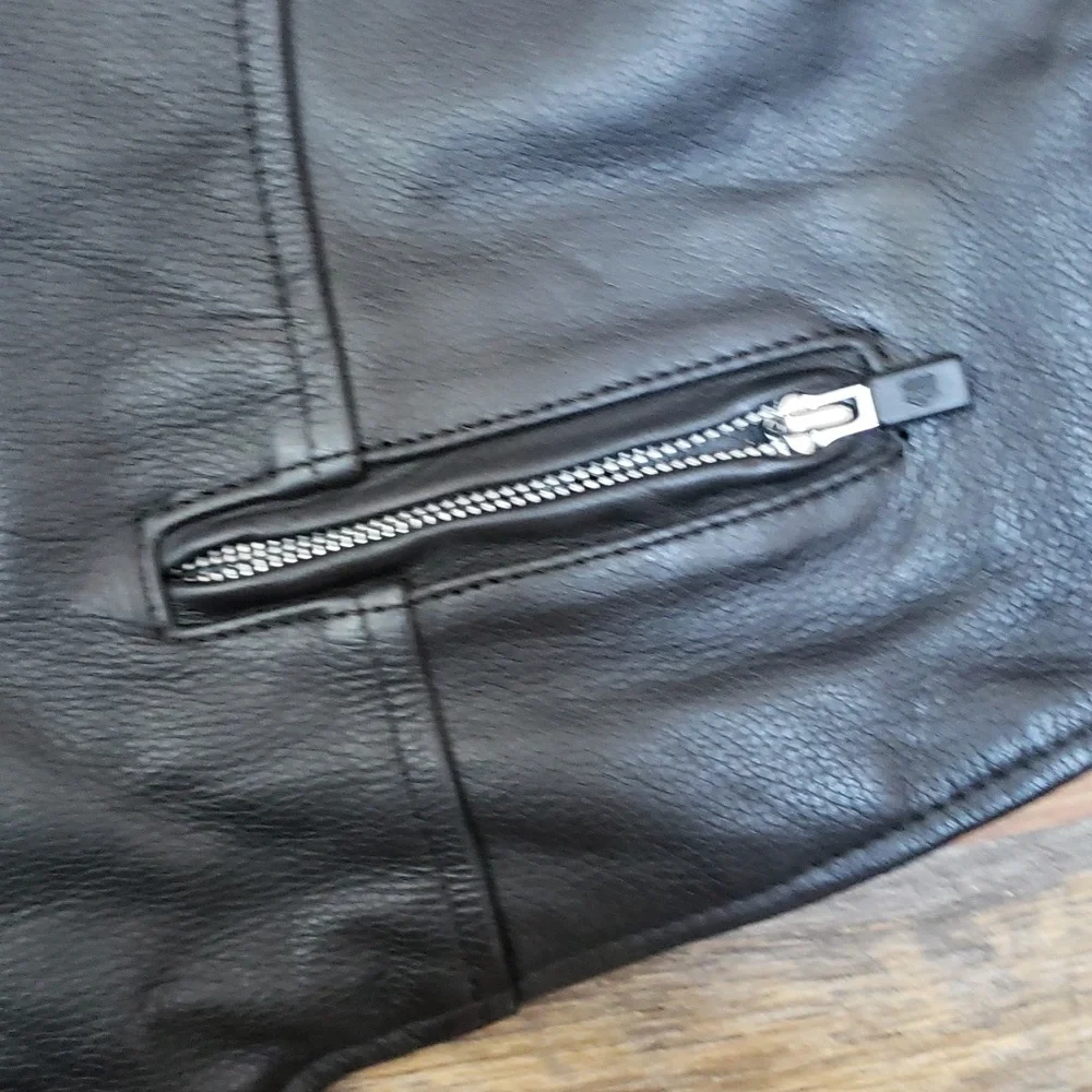 Interstate Leather Black Zipper Closure Moto Vest, Size XXL